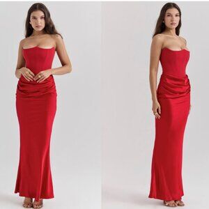 House of CB Persephone Scarlet Strapless Corset Maxi Dress Red Size S Cup A/C